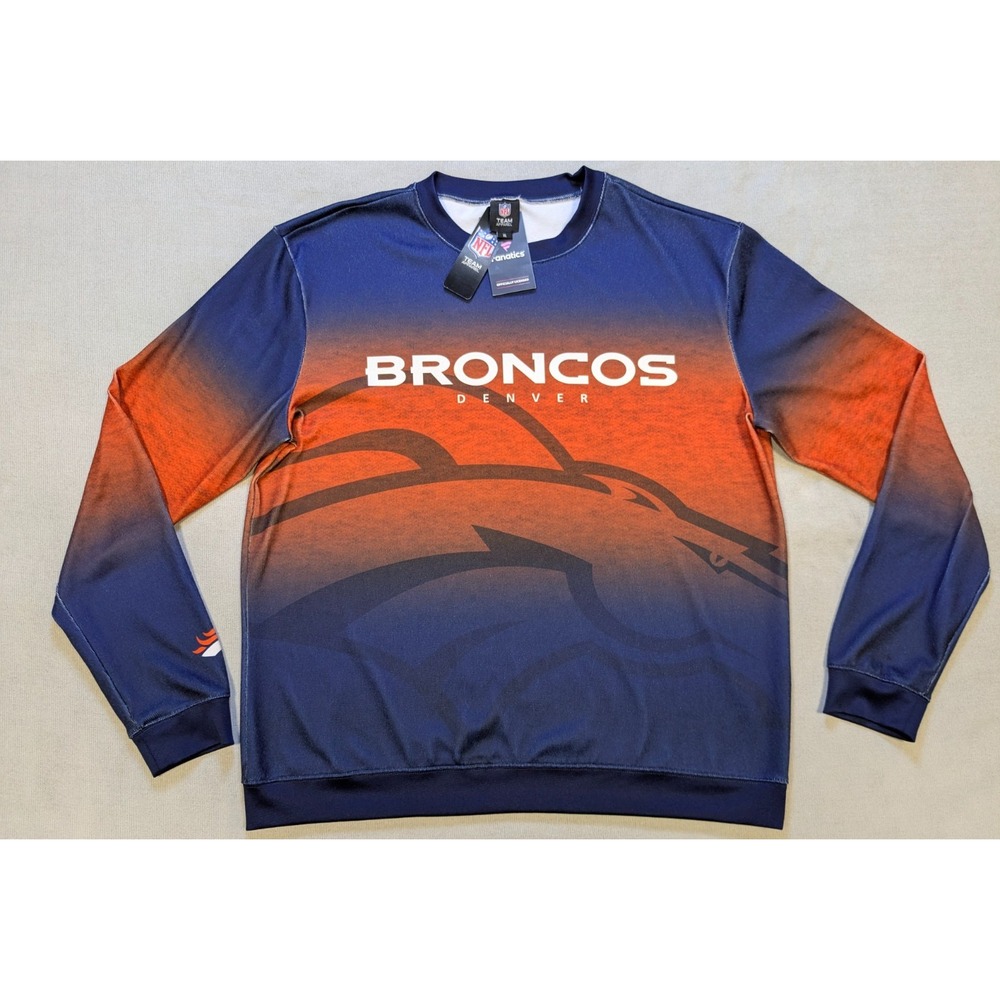 Denver Broncos Sweatshirt Mens XL Blue Orange Fanatics Lightweight Shirt NFL
